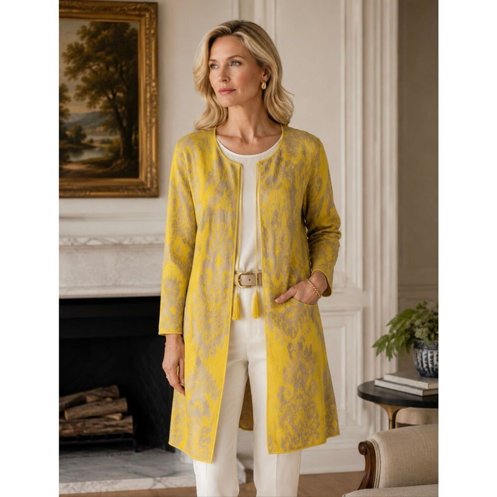 Rara Avis Iris Apfel Yellow Ikat Tassel Duster Cardigan XL